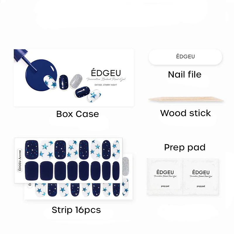 Diseños en gel para uñas | Starry Night (Estrellas azules, blancas y plateadas)