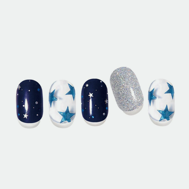 Diseños en gel para uñas | Starry Night (Estrellas azules, blancas y plateadas)